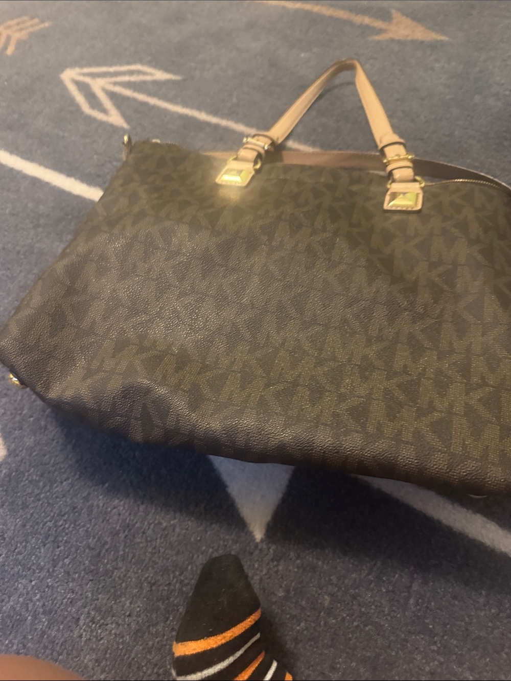 Michael Kors Brown Monogram Tote with Tan Handles